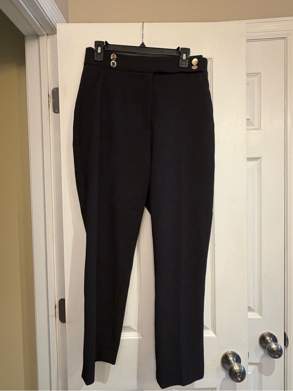 H&M Black Straight-Leg Trousers with Gold Button Trim